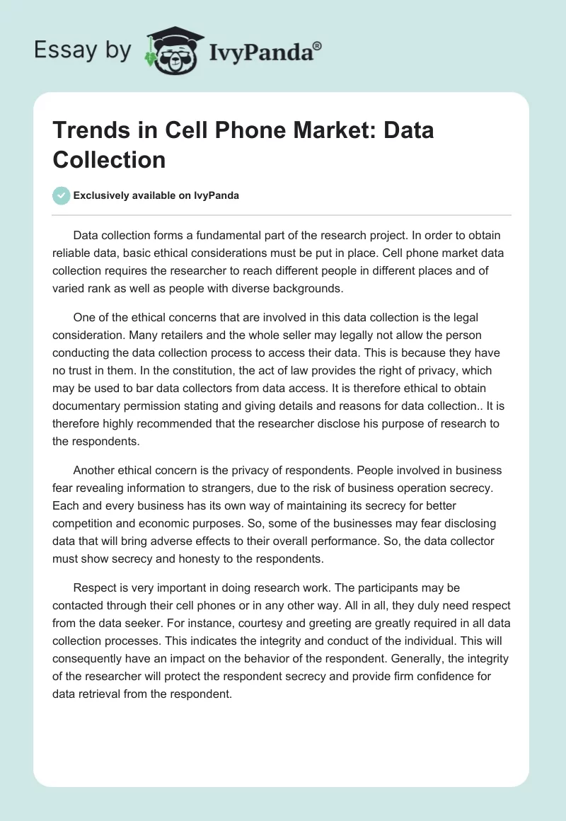 Trends in Cell Phone Market: Data Collection. Page 1