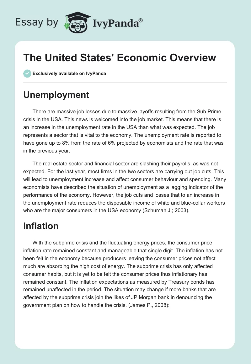 The United States' Economic Overview. Page 1