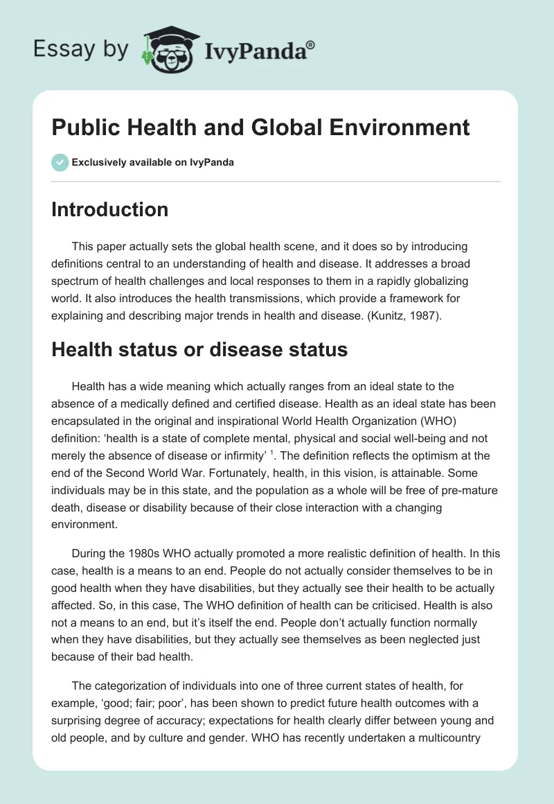 Public Health and Global Environment. Page 1