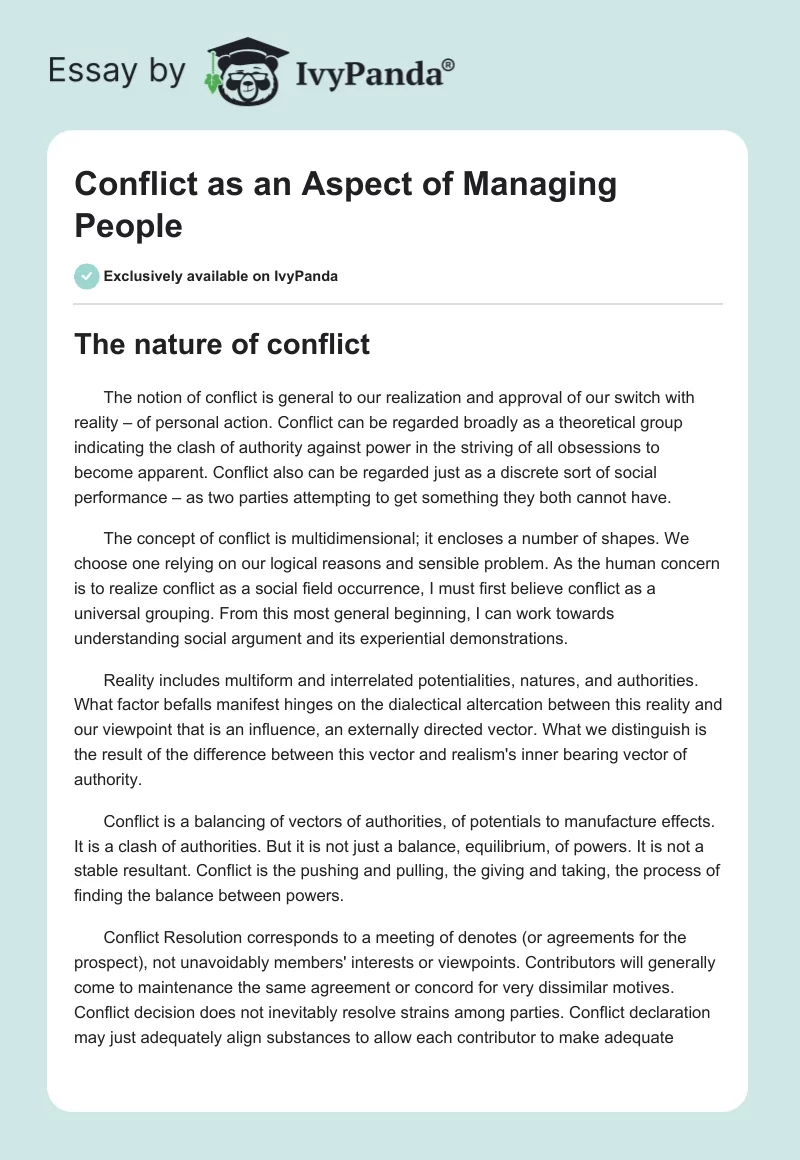 Conflict as an Aspect of Managing People. Page 1