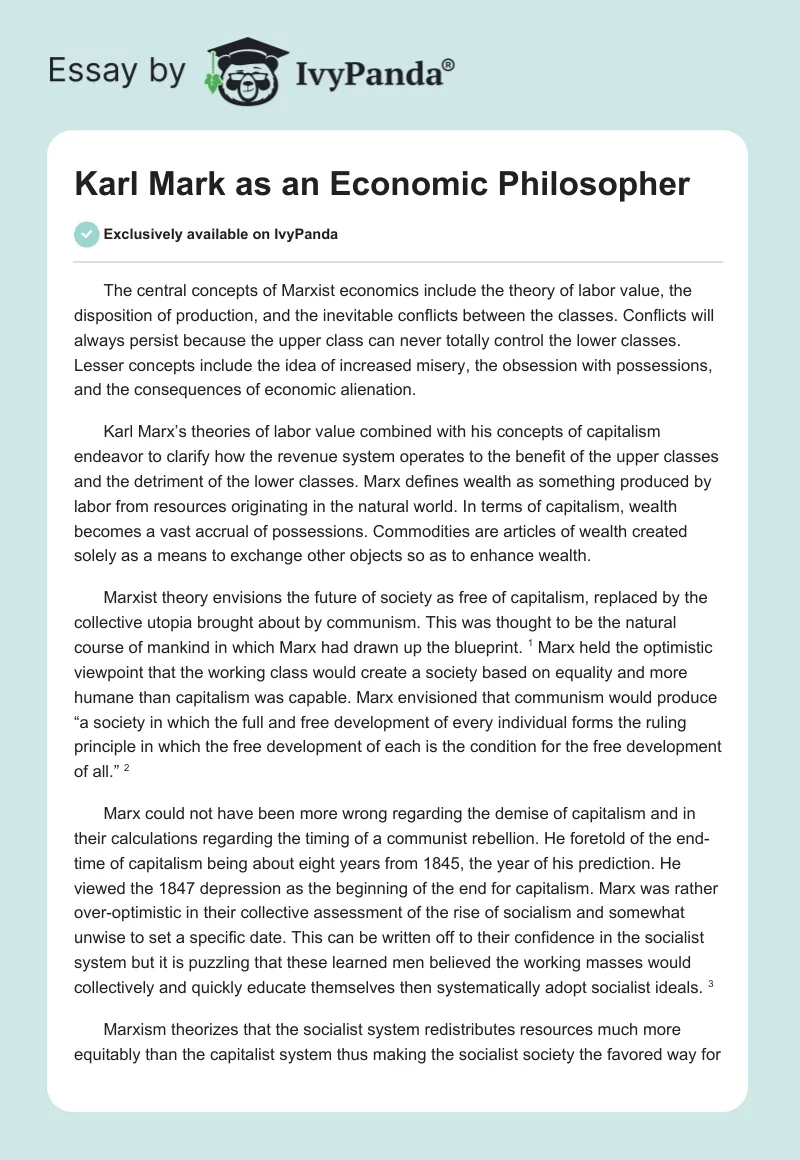 Karl Mark as an Economic Philosopher. Page 1