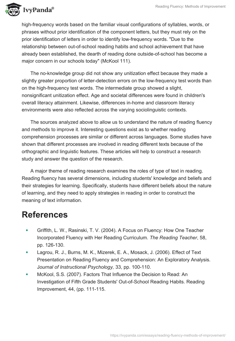 Reading Fluency: Methods of Improvement. Page 4