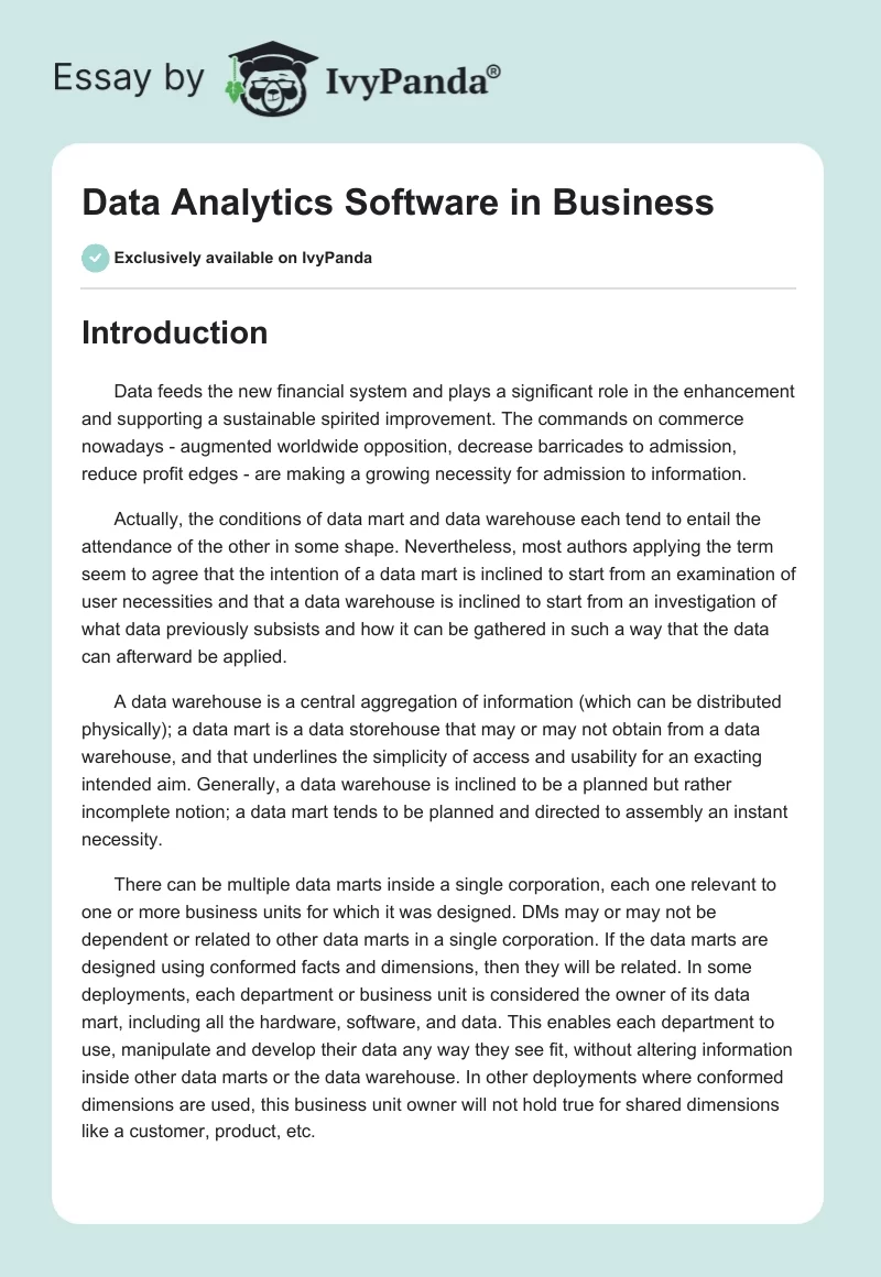 Data Analytics Software in Business. Page 1