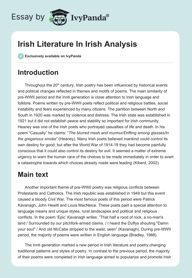 Irish Literature In Irish Analysis. Page 1