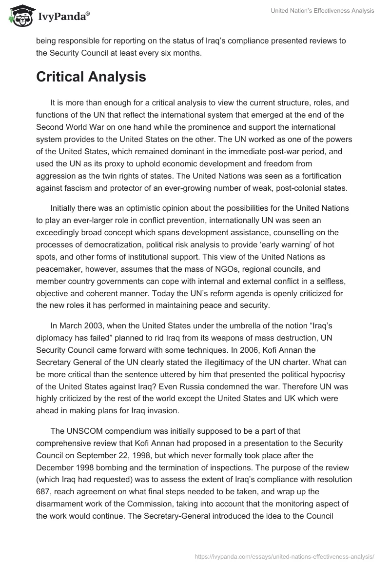 United Nation’s Effectiveness Analysis. Page 4