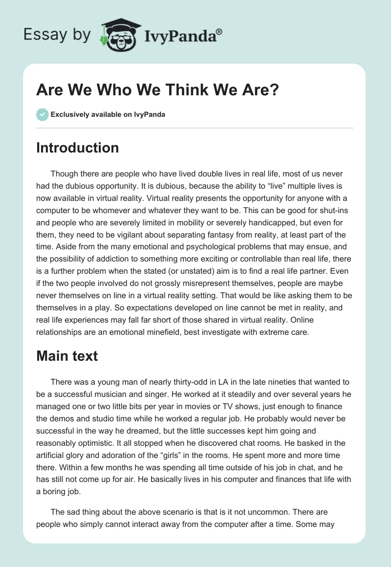 Are We Who We Think We Are?. Page 1