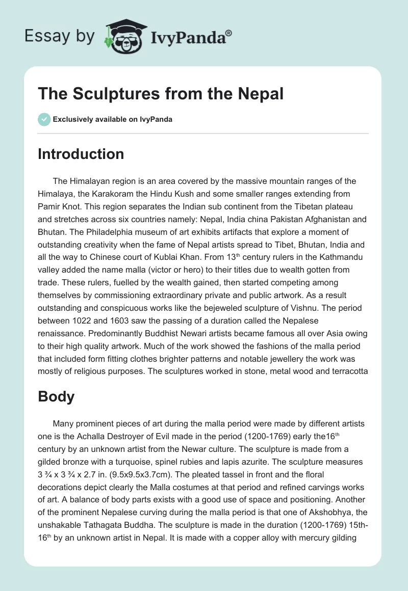 The Sculptures from the Nepal. Page 1