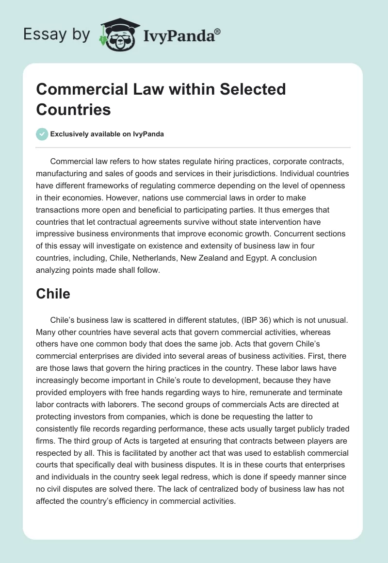 Commercial Law within Selected Countries. Page 1