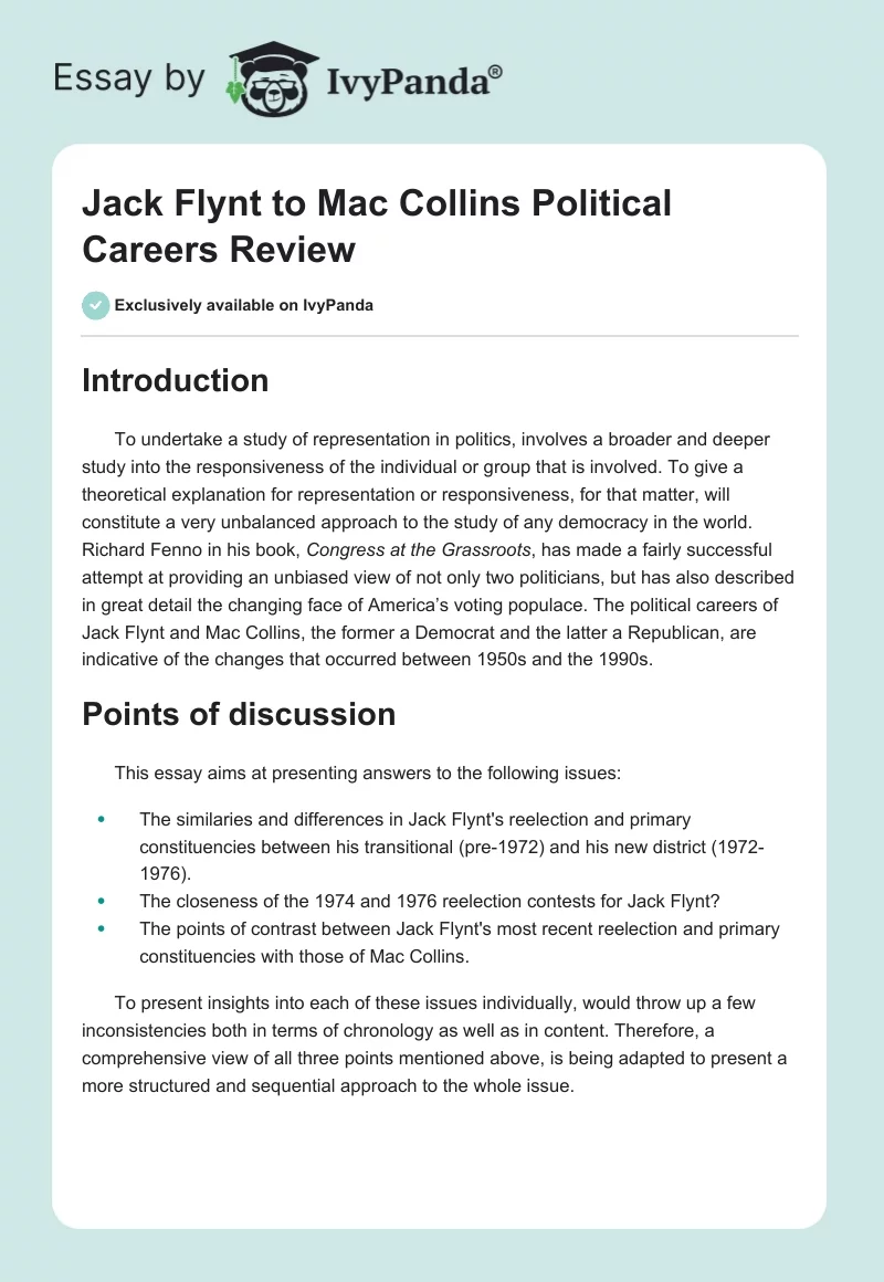Jack Flynt to Mac Collins Political Careers Review. Page 1