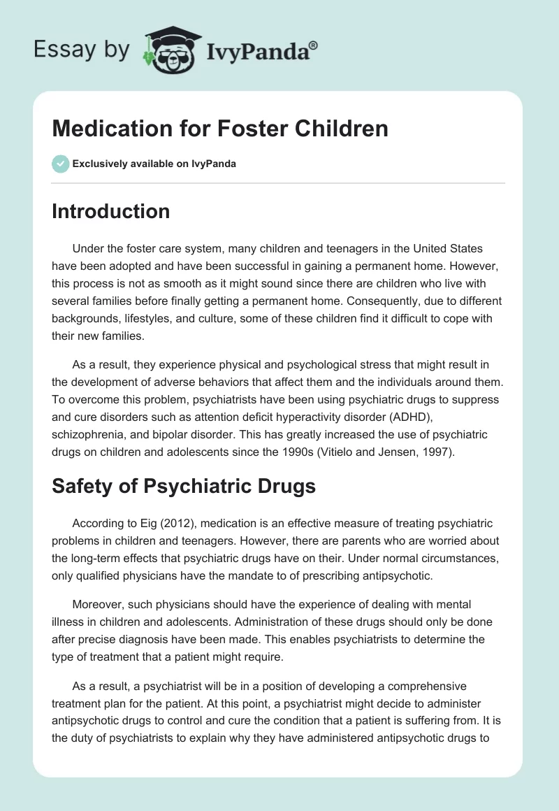 Medication for Foster Children. Page 1