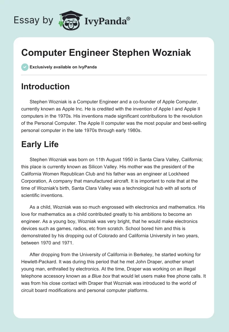 Computer Engineer Stephen Wozniak. Page 1
