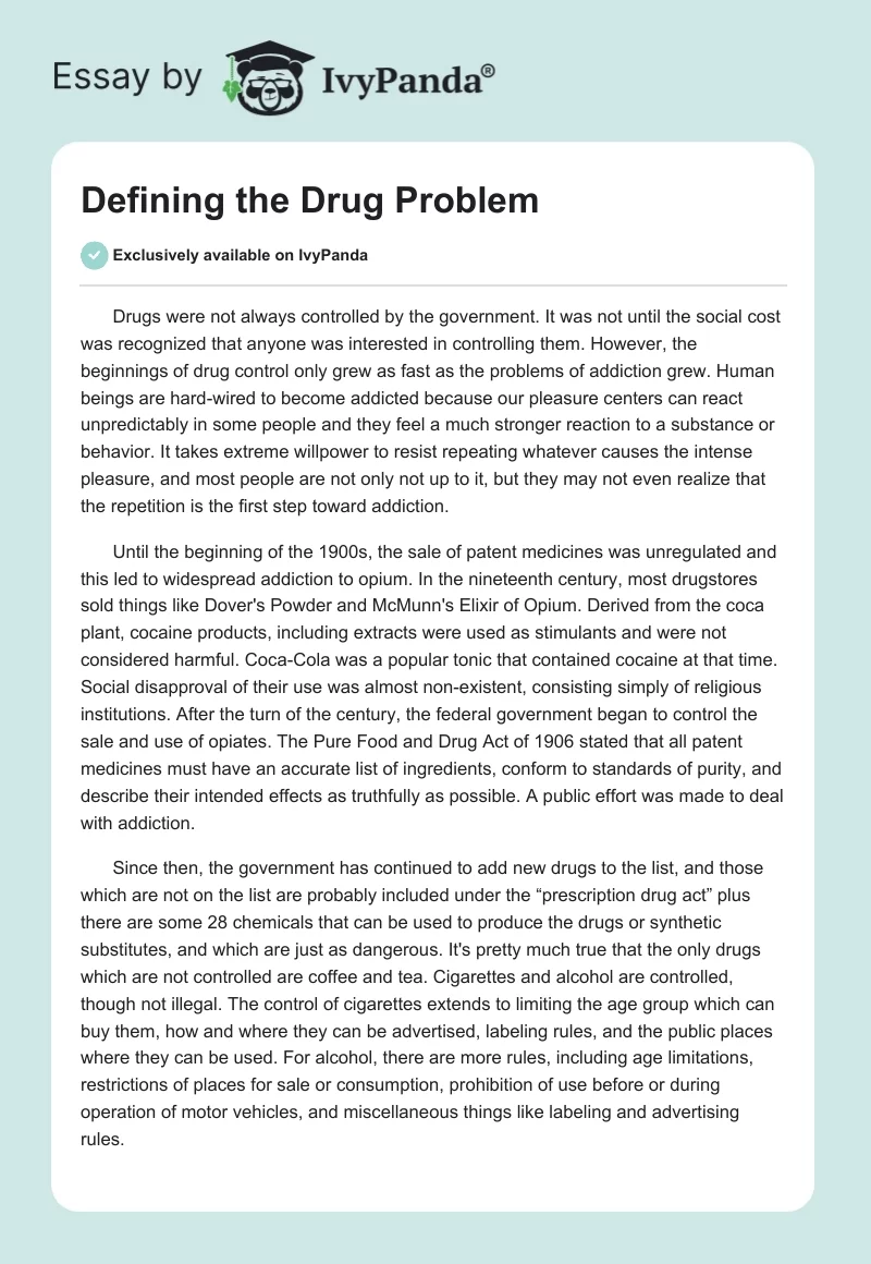 Defining the Drug Problem. Page 1