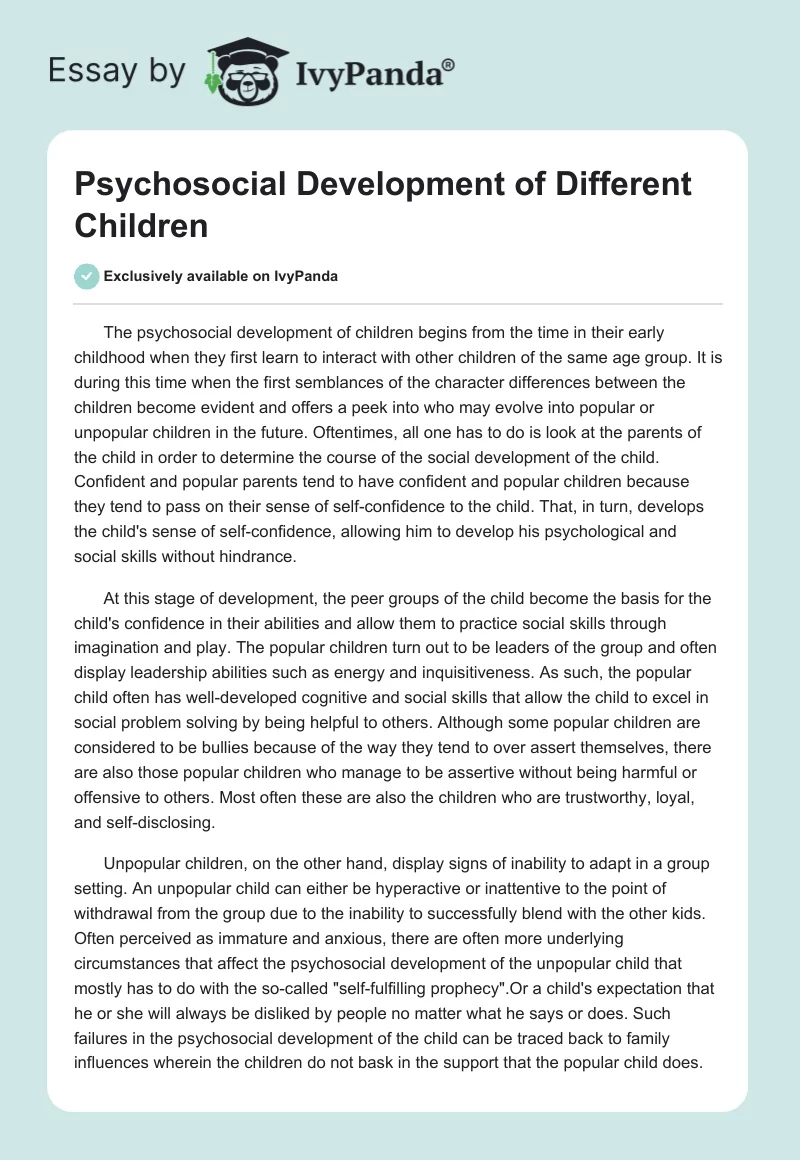 Psychosocial Development of Different Children. Page 1