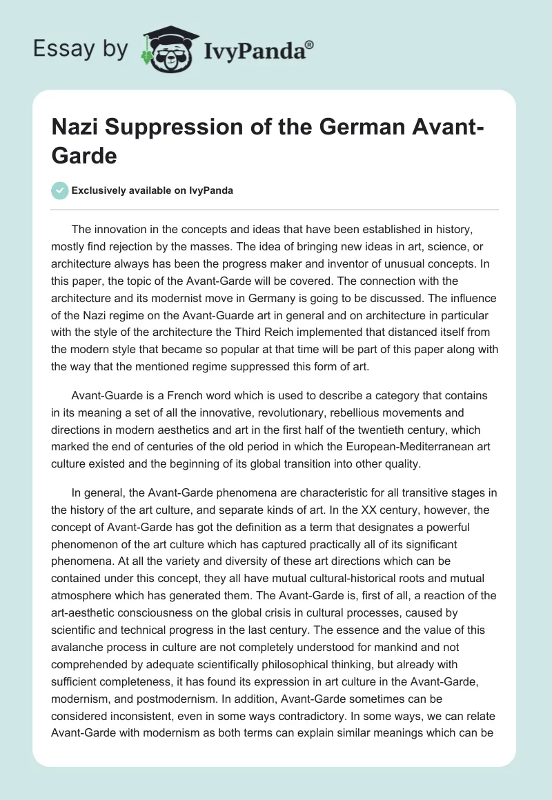 Nazi Suppression of the German Avant-Garde. Page 1