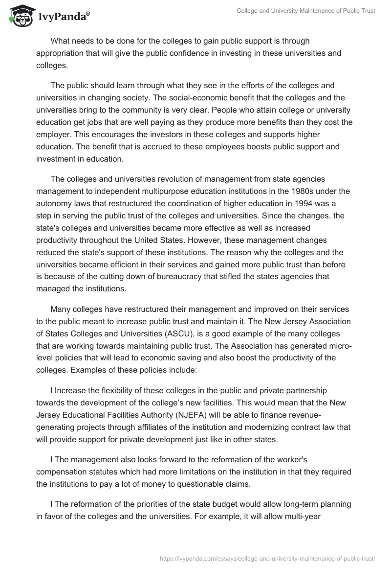 College and University Maintenance of Public Trust. Page 3