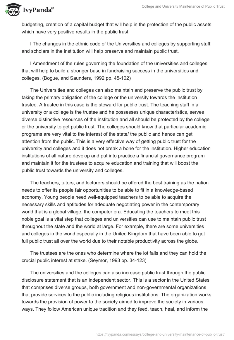 College and University Maintenance of Public Trust. Page 4