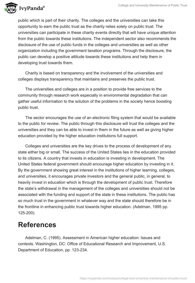 College and University Maintenance of Public Trust. Page 5