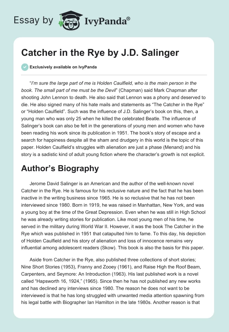 "The Catcher in the Rye" by J.D. Salinger. Page 1