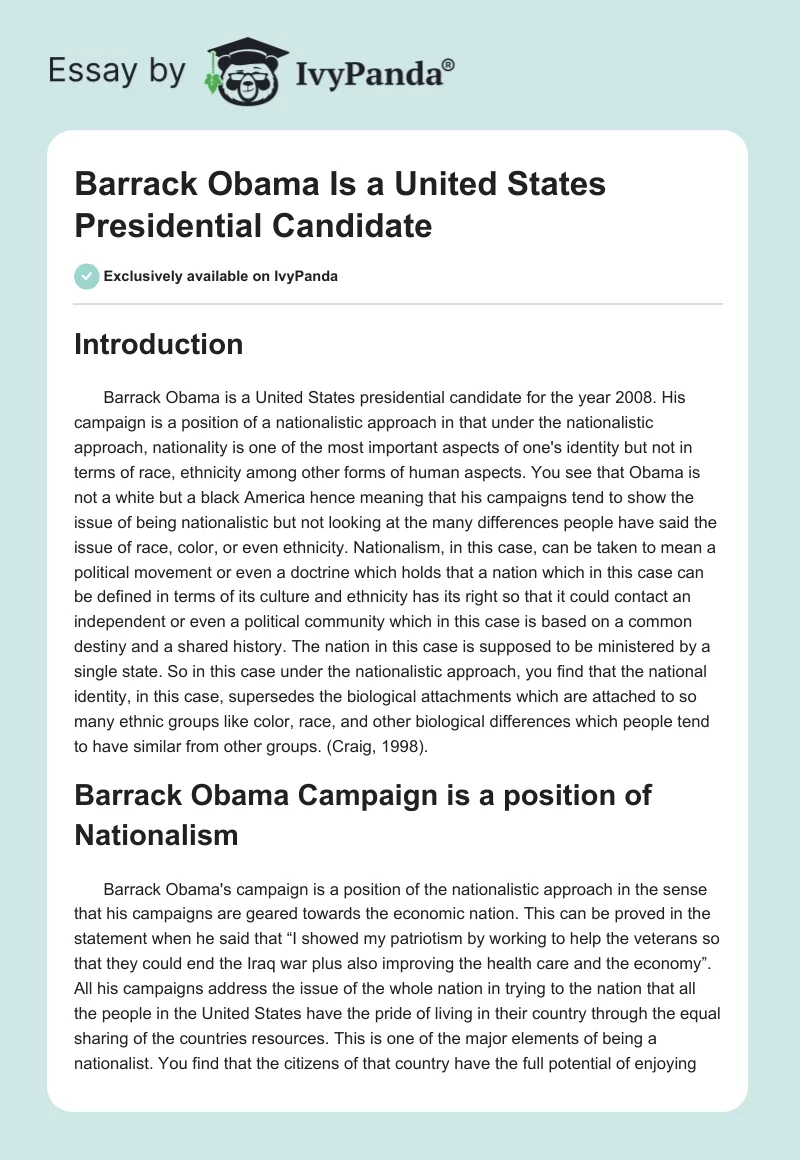 Barrack Obama Is a United States Presidential Candidate. Page 1