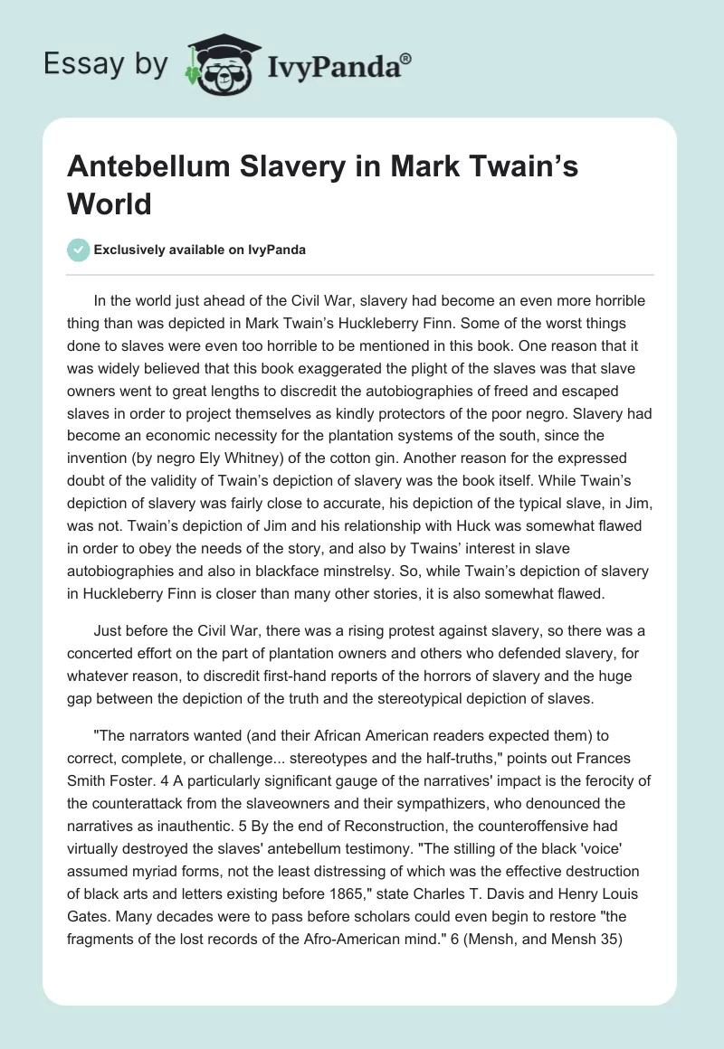Antebellum Slavery in Mark Twain’s World. Page 1
