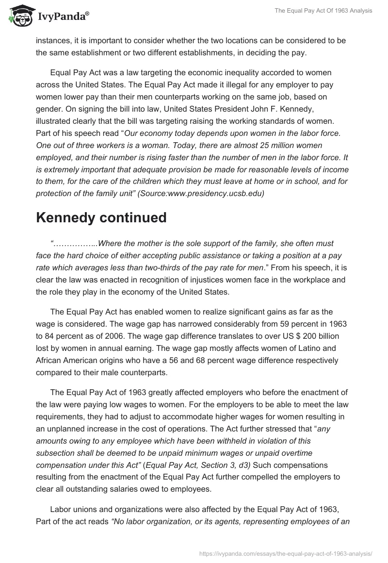 The Equal Pay Act Of 1963 Analysis. Page 3