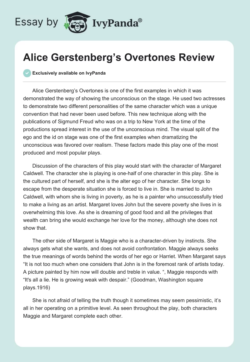 Alice Gerstenberg’s Overtones Review. Page 1