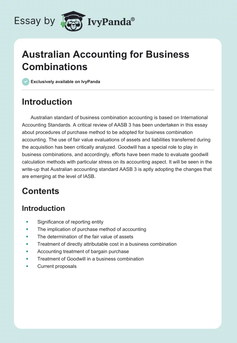Australian Accounting for Business Combinations. Page 1
