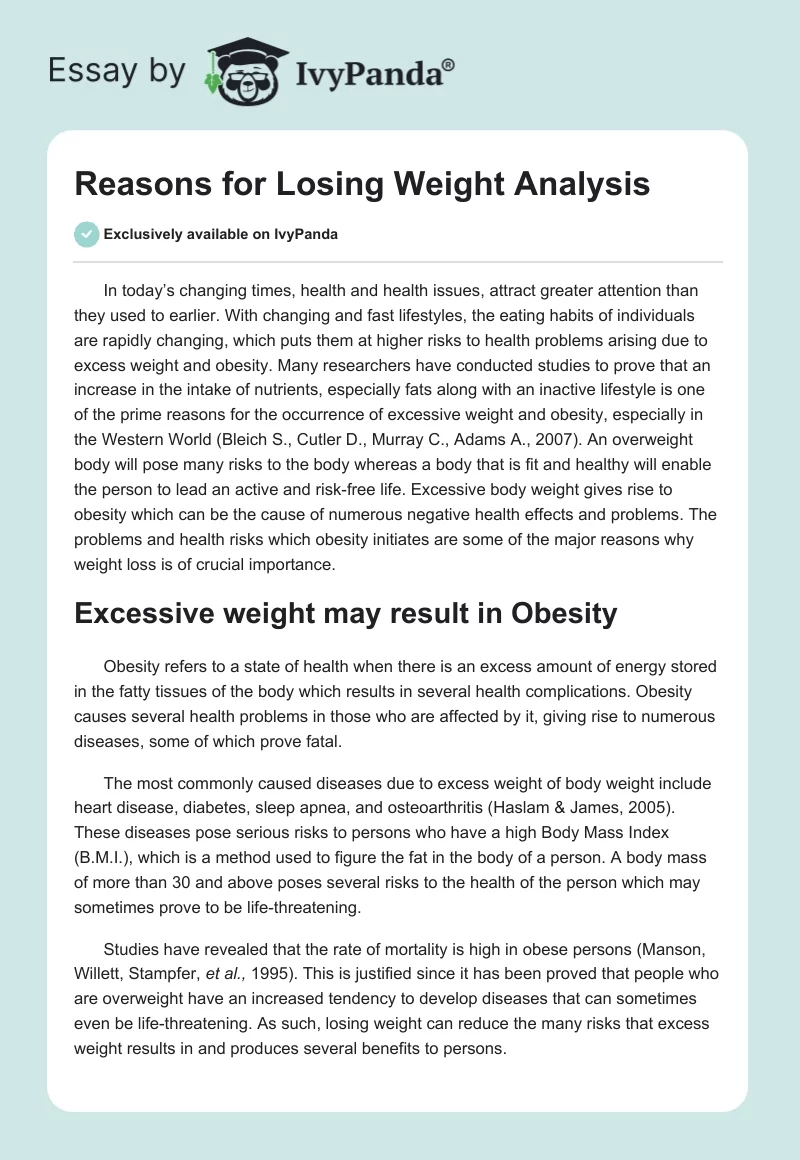 Reasons for Losing Weight Analysis. Page 1