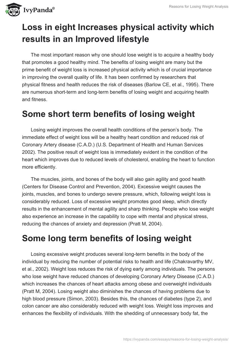 Reasons for Losing Weight Analysis. Page 2