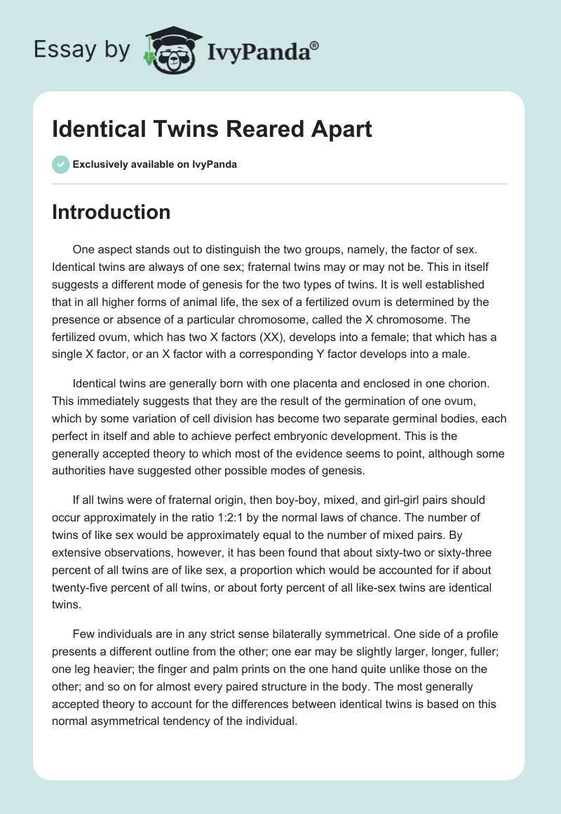 Identical Twins Reared Apart. Page 1