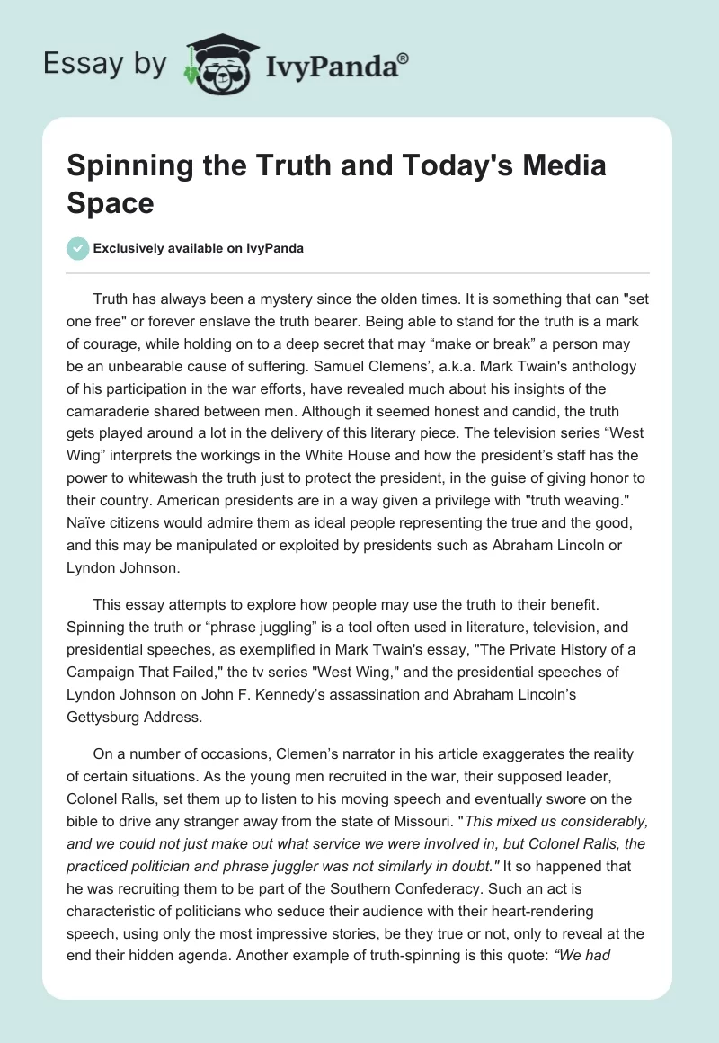 Spinning the Truth and Today's Media Space. Page 1