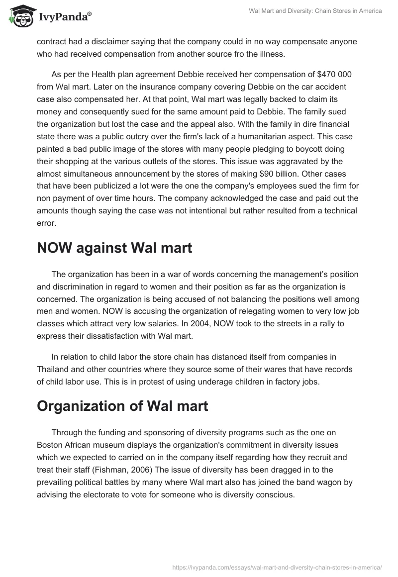 Wal Mart and Diversity: Chain Stores in America. Page 2