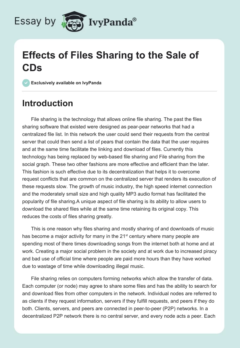 Effects of Files Sharing to the Sale of CDs. Page 1
