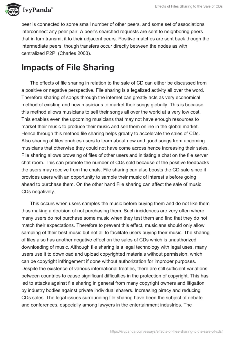 Effects of Files Sharing to the Sale of CDs. Page 2