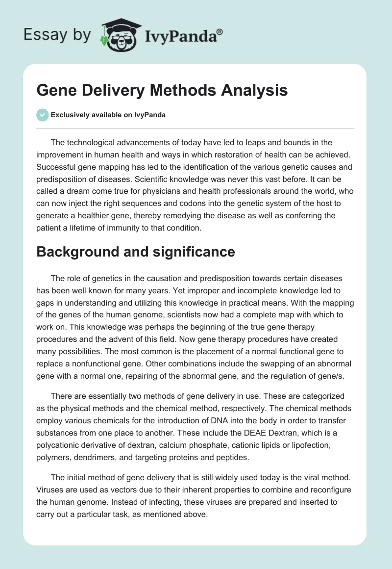 Gene Delivery Methods Analysis. Page 1