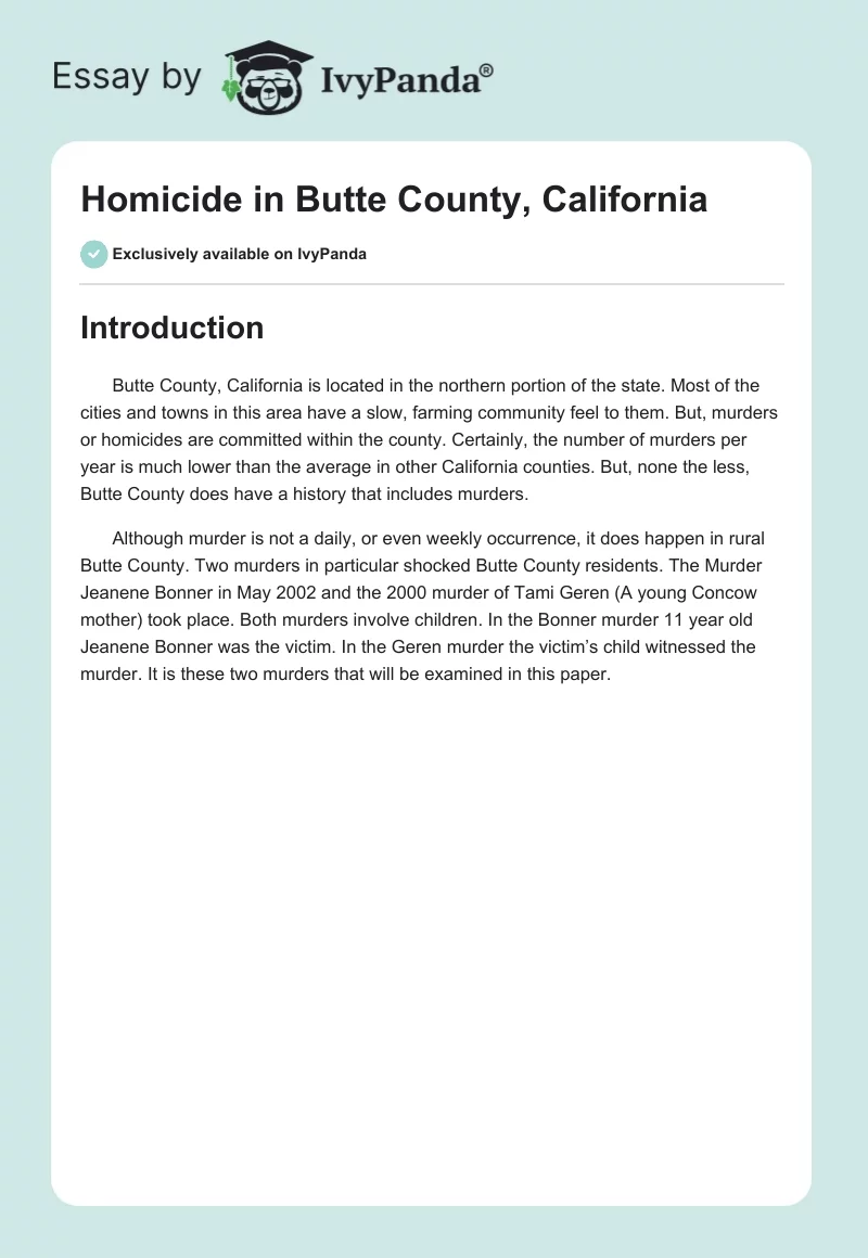 Homicide in Butte County, California. Page 1