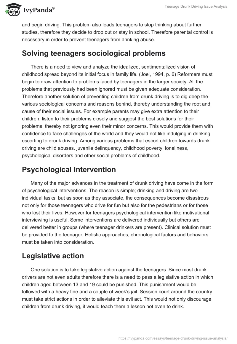 Teenage Drunk Driving Issue Analysis. Page 2