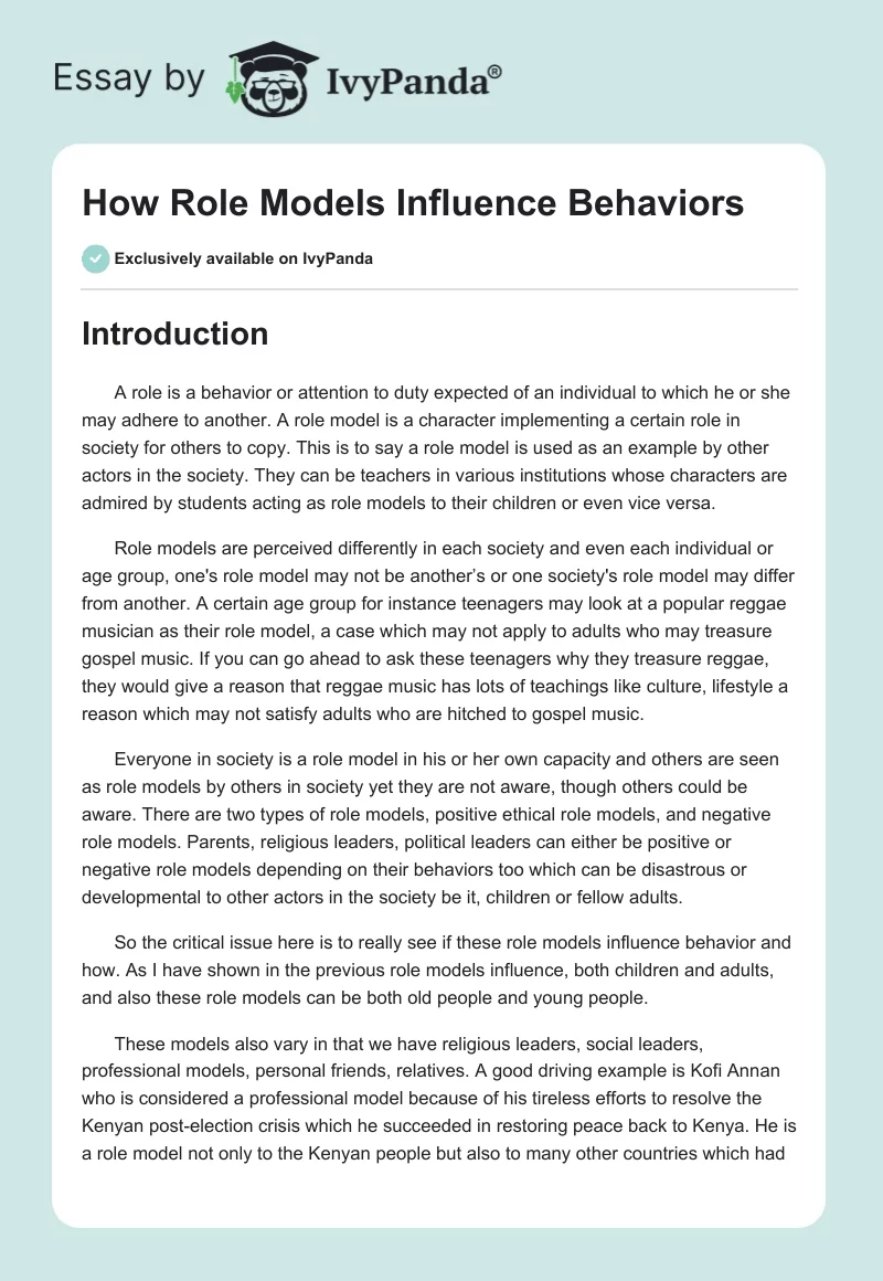 How Role Models Influence Behaviors. Page 1