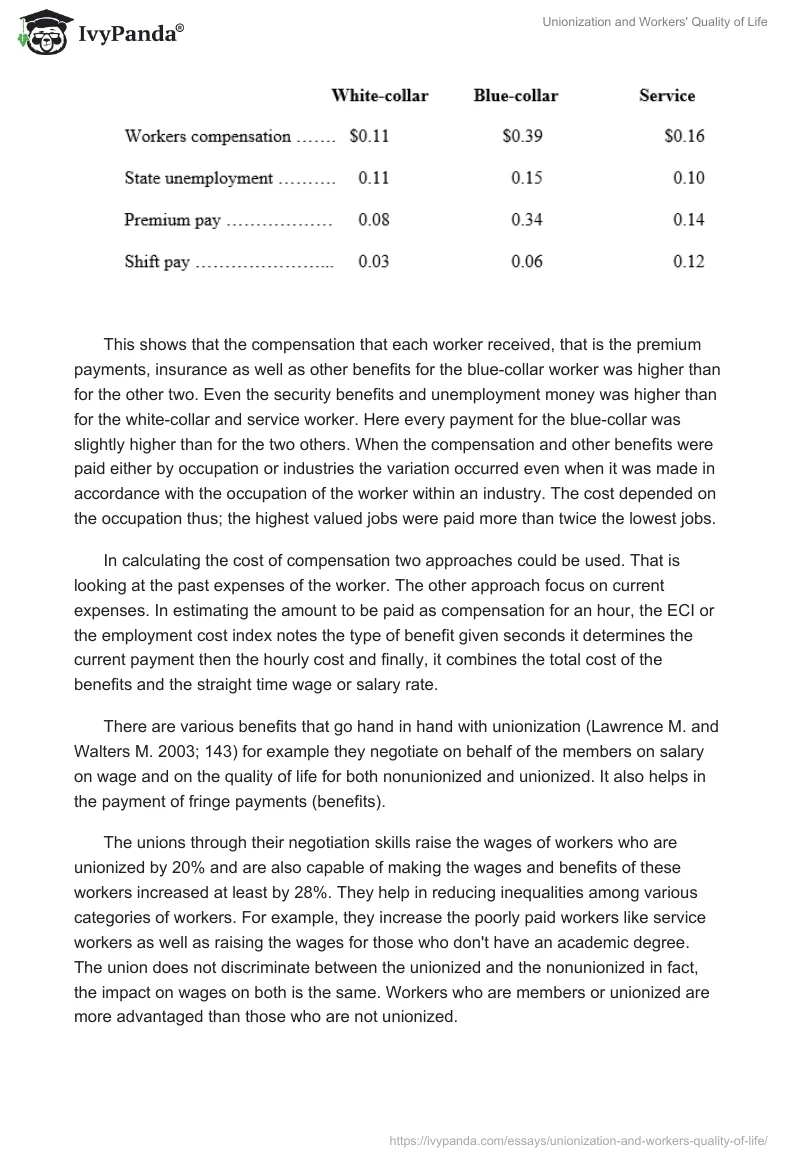 Unionization and Workers' Quality of Life. Page 5