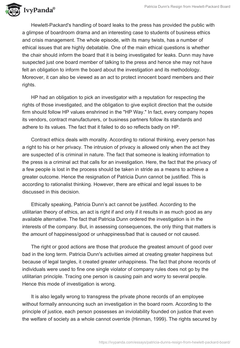 Patricia Dunn's Resign from Hewlett-Packard Board. Page 2