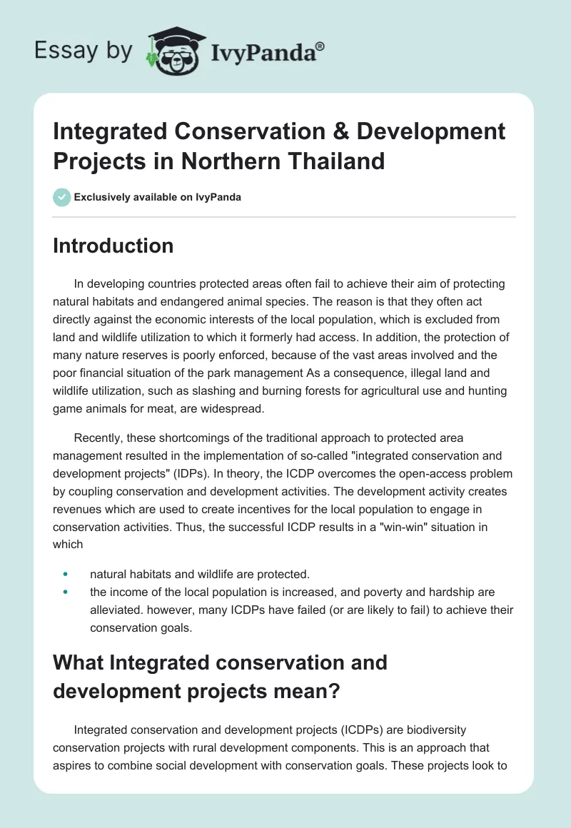Integrated Conservation & Development Projects in Northern Thailand. Page 1