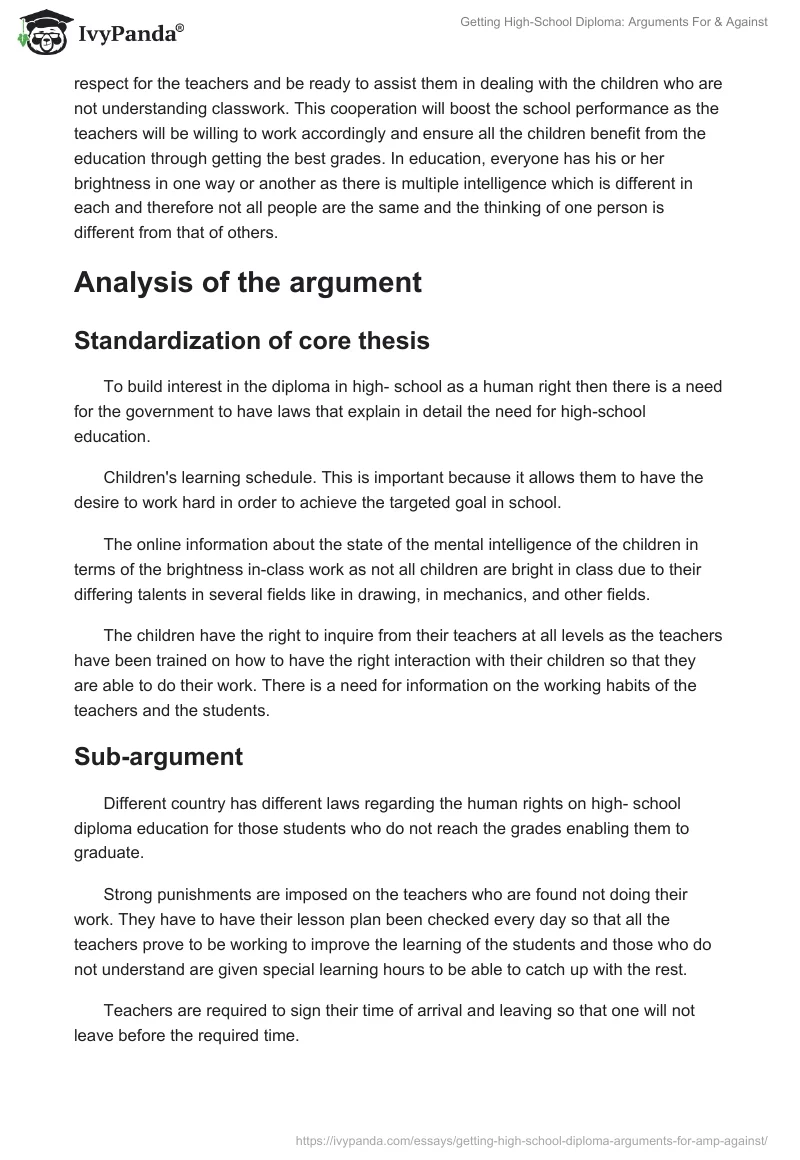 Getting High-School Diploma: Arguments For & Against. Page 2