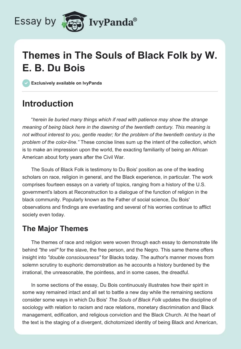 Themes in "The Souls of Black Folk" by W. E. B. Du Bois. Page 1