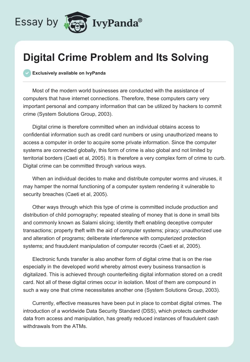 Digital Crime Problem and Its Solving. Page 1