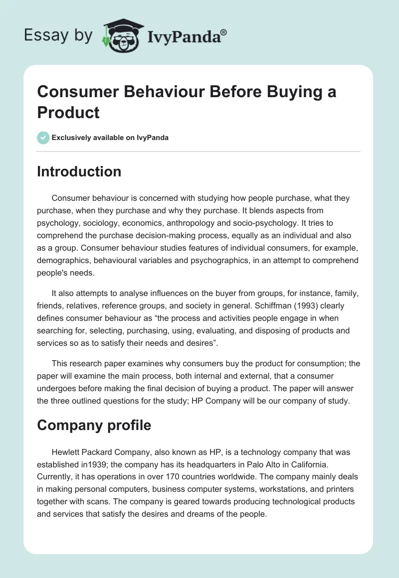 Consumer Behaviour Before Buying a Product. Page 1