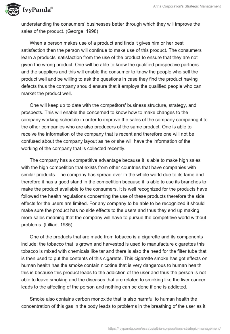 Altria Corporation's Strategic Management. Page 3