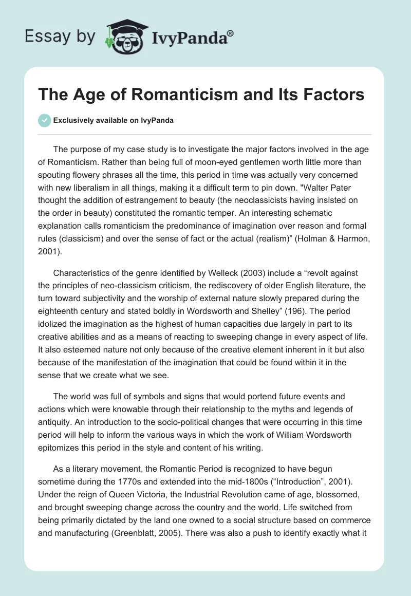 The Age of Romanticism and Its Factors. Page 1