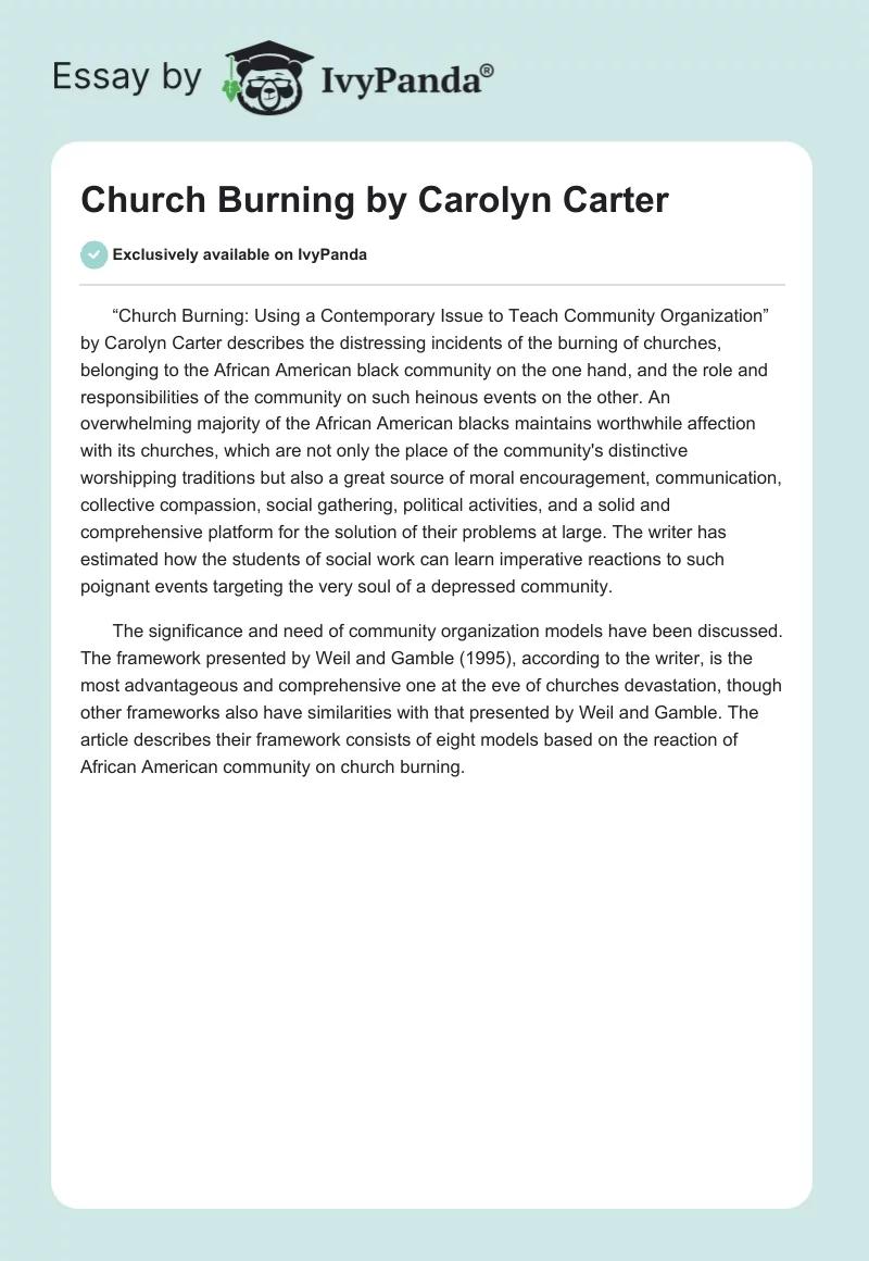 "Church Burning" by Carolyn Carter. Page 1