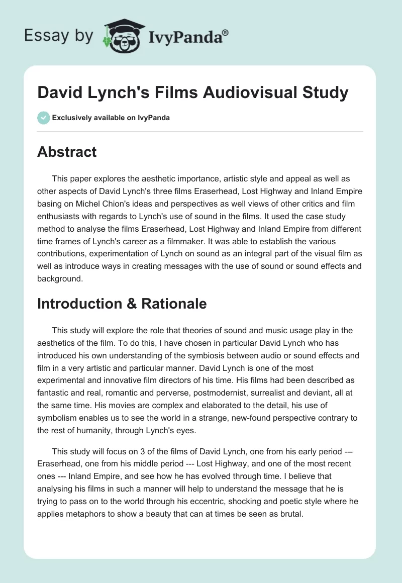 David Lynch's Films Audiovisual Study. Page 1