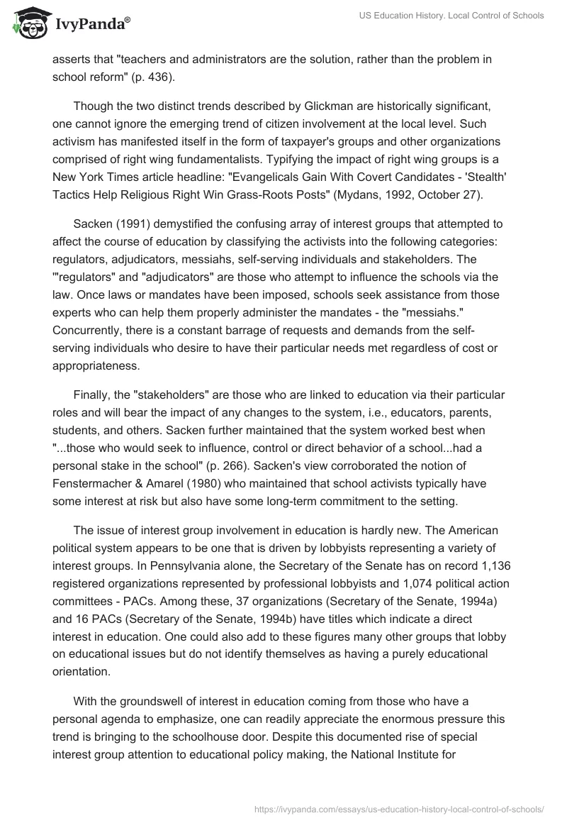US Education History. Local Control of Schools. Page 2